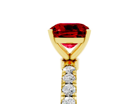 Yellow gold Cushion Cut Ruby Solitaire Ring with Pavé Accents and Four-Prong Setting_5