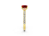Yellow gold Cushion Cut Ruby Solitaire Ring with Pavé Band and Four-Prong Setting_26