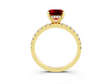 Yellow gold Cushion Cut Ruby Solitaire Ring with Pavé Band and Four-Prong Setting_27