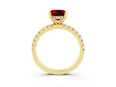 Yellow gold Cushion Cut Ruby Solitaire Ring with Pavé Band and Four-Prong Setting_27