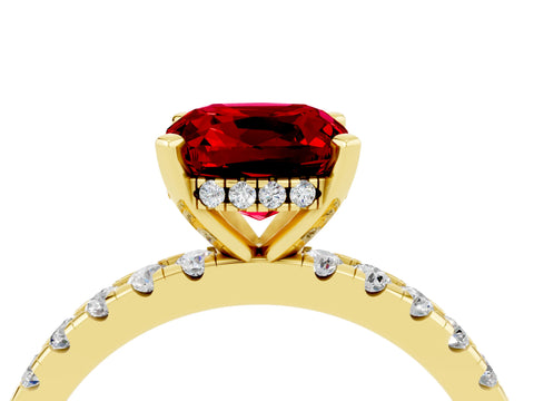 Yellow gold Cushion Cut Ruby Solitaire Ring with Pavé Band and Four-Prong Setting_28