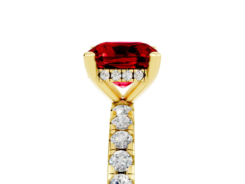 Yellow gold Cushion Cut Ruby Solitaire Ring with Pavé Band and Four-Prong Setting_29