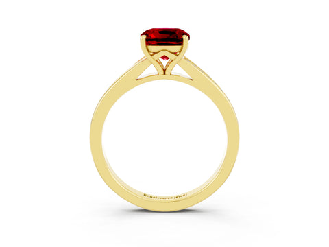 Yellow gold Cushion Cut Ruby Solitaire Ring with Pavé Band and Prong Setting_3
