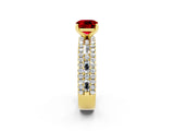 Yellow gold Cushion Cut Ruby Solitaire Ring with Pavé and Channel Set Band_2