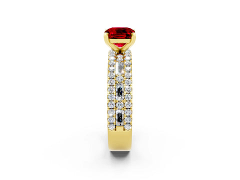 Yellow gold Cushion Cut Ruby Solitaire Ring with Pavé and Channel Set Band_2