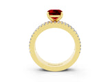 Yellow gold Cushion Cut Ruby Solitaire Ring with Pavé and Channel Set Band_3