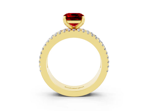 Yellow gold Cushion Cut Ruby Solitaire Ring with Pavé and Channel Set Band_3