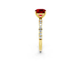 Yellow gold Cushion Cut Ruby Solitaire Ring with Pave Band and Four Prong Setting_26