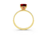 Yellow gold Cushion Cut Ruby Solitaire Ring with Pave Band and Four Prong Setting_27