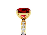Yellow gold Cushion Cut Ruby Solitaire Ring with Pave Band and Four Prong Setting_29