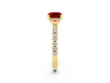 Yellow gold Cushion Cut Ruby Solitaire Ring with Round  Pavé Band and Four-Prong Setting_38