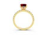 Yellow gold Cushion Cut Ruby Solitaire Ring with Round  Pavé Band and Four-Prong Setting_39