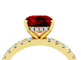 Yellow gold Cushion Cut Ruby Solitaire Ring with Round  Pavé Band and Four-Prong Setting_40