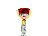 Yellow gold Cushion Cut Ruby Solitaire Ring with Round  Pavé Band and Four-Prong Setting_41