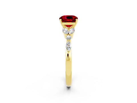 Yellow gold Cushion Cut Ruby Solitaire Ring with Side Stones and Four-Prong Setting_14