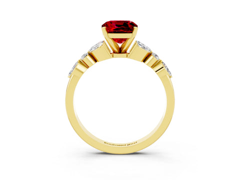 Yellow gold Cushion Cut Ruby Solitaire Ring with Side Stones and Four-Prong Setting_15