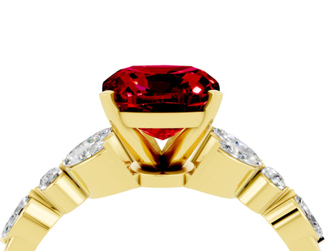 Yellow gold Cushion Cut Ruby Solitaire Ring with Side Stones and Four-Prong Setting_16