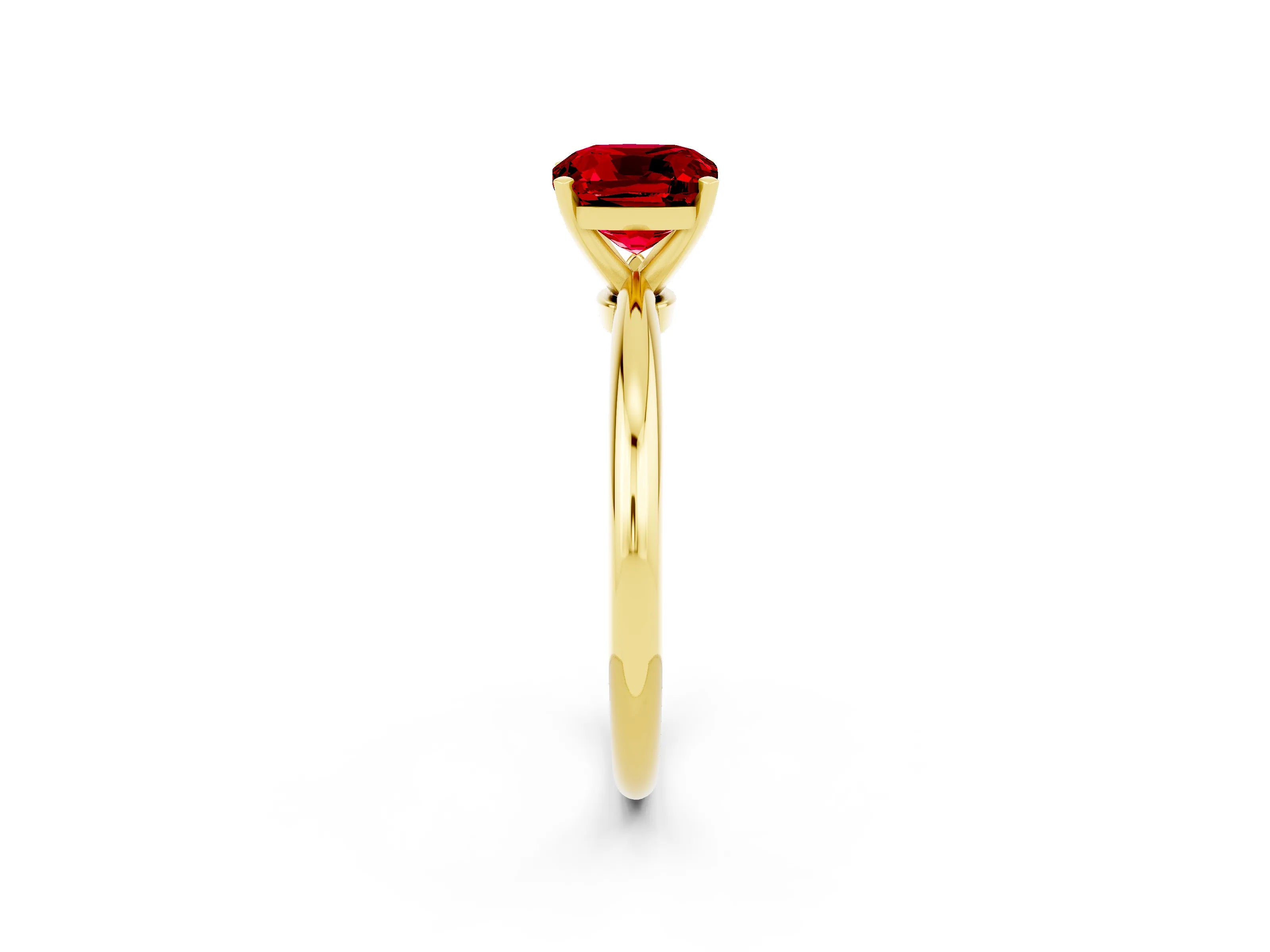 Yellow gold Cushion Cut Ruby Solitaire Ring with Six-Prong Setting and Classic Band_2