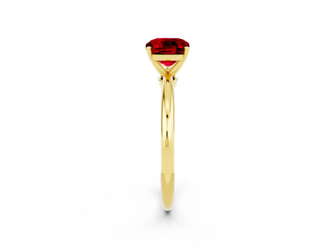 Yellow gold Cushion Cut Ruby Solitaire Ring with Six-Prong Setting and Classic Band_2