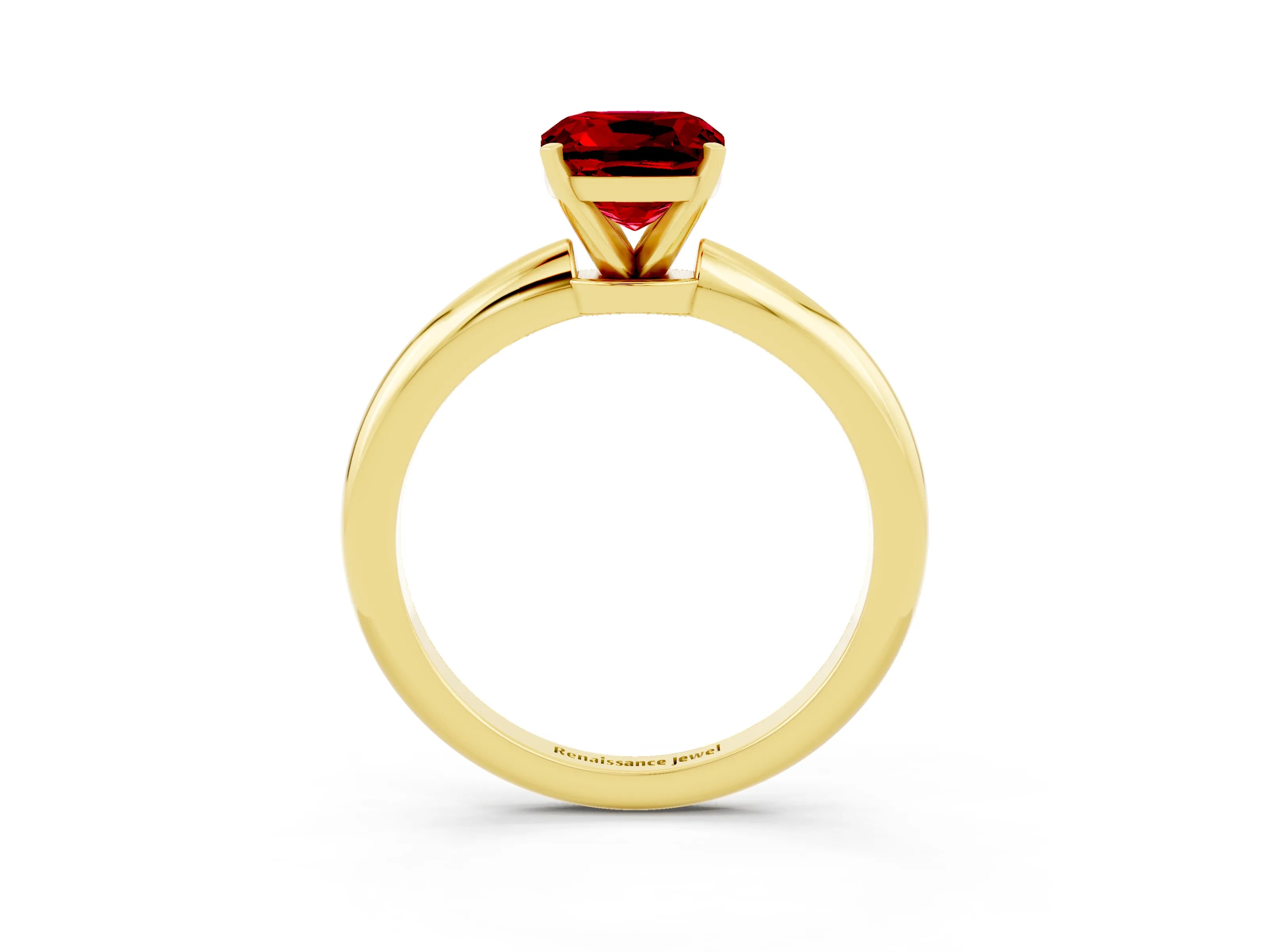 Yellow gold Cushion Cut Ruby Solitaire Ring with Six-Prong Setting and Classic Band_3