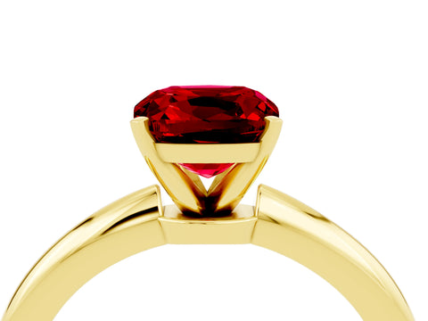 Yellow gold Cushion Cut Ruby Solitaire Ring with Six-Prong Setting and Classic Band_4