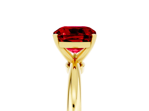 Yellow gold Cushion Cut Ruby Solitaire Ring with Six-Prong Setting and Classic Band_5