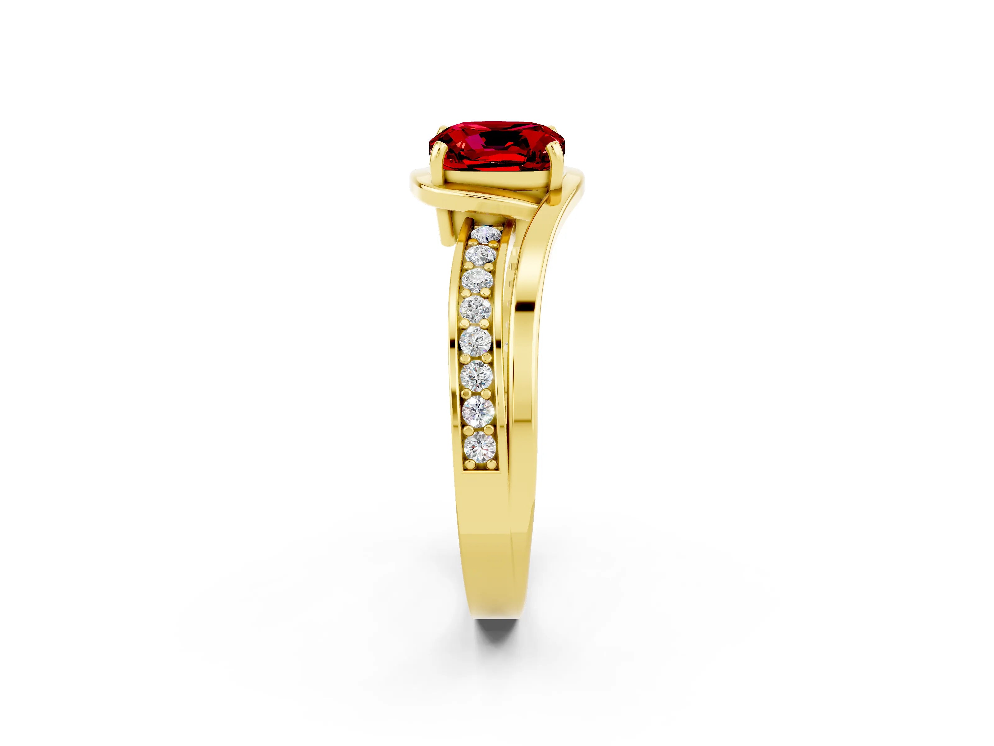 Yellow gold Cushion Cut Ruby Solitaire Ring with Split Shank and Prong Setting_2