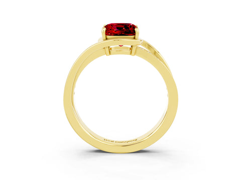 Yellow gold Cushion Cut Ruby Solitaire Ring with Split Shank and Prong Setting_3
