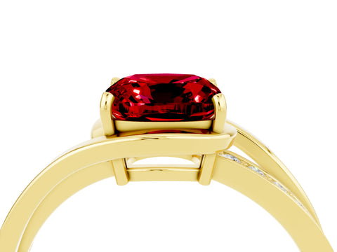 Yellow gold Cushion Cut Ruby Solitaire Ring with Split Shank and Prong Setting_4