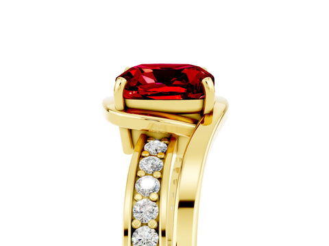 Yellow gold Cushion Cut Ruby Solitaire Ring with Split Shank and Prong Setting_5