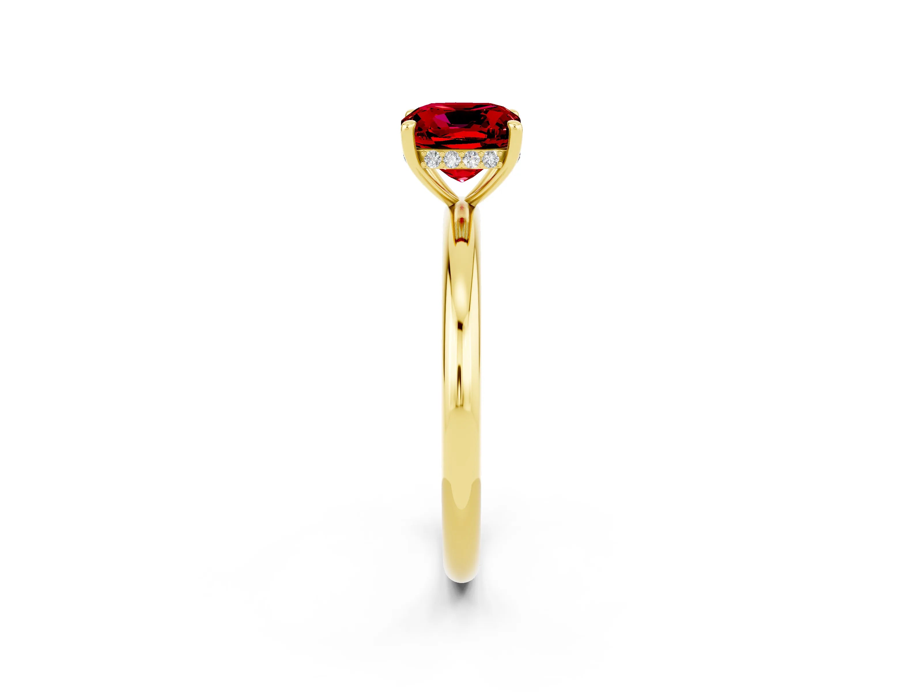 Yellow gold Cushion Cut Ruby Solitaire Ring with Thin Band and Four-Prong Setting_2