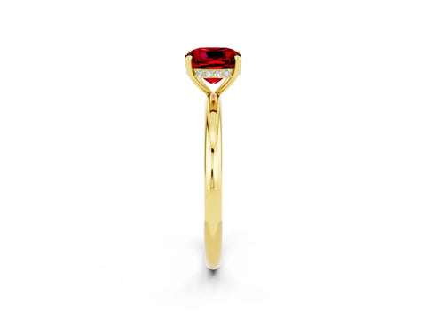 Yellow gold Cushion Cut Ruby Solitaire Ring with Thin Band and Four-Prong Setting_2