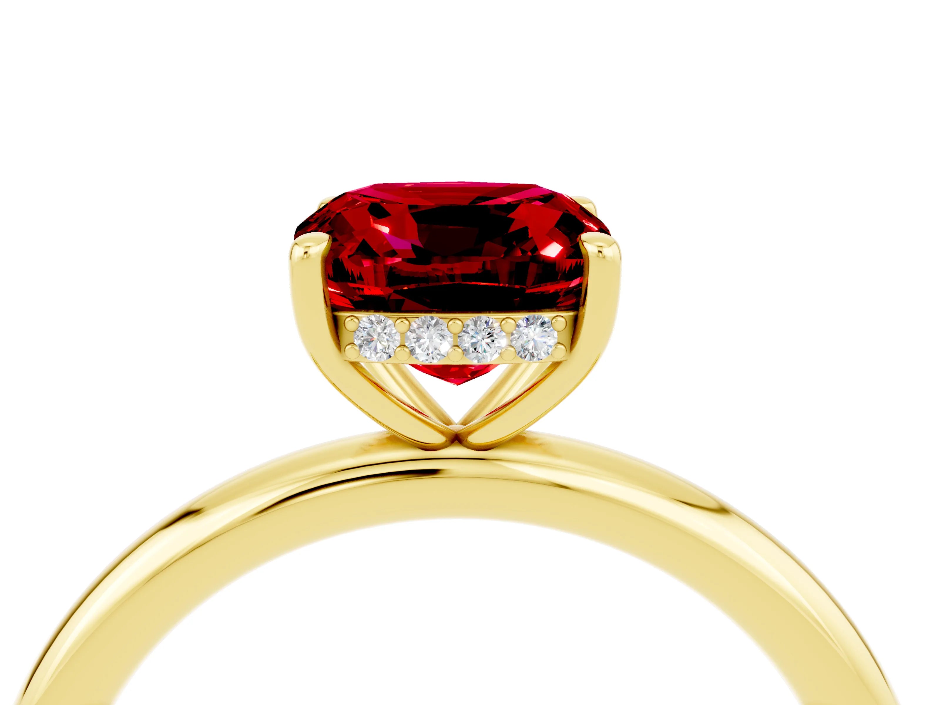 Yellow gold Cushion Cut Ruby Solitaire Ring with Thin Band and Four-Prong Setting_4