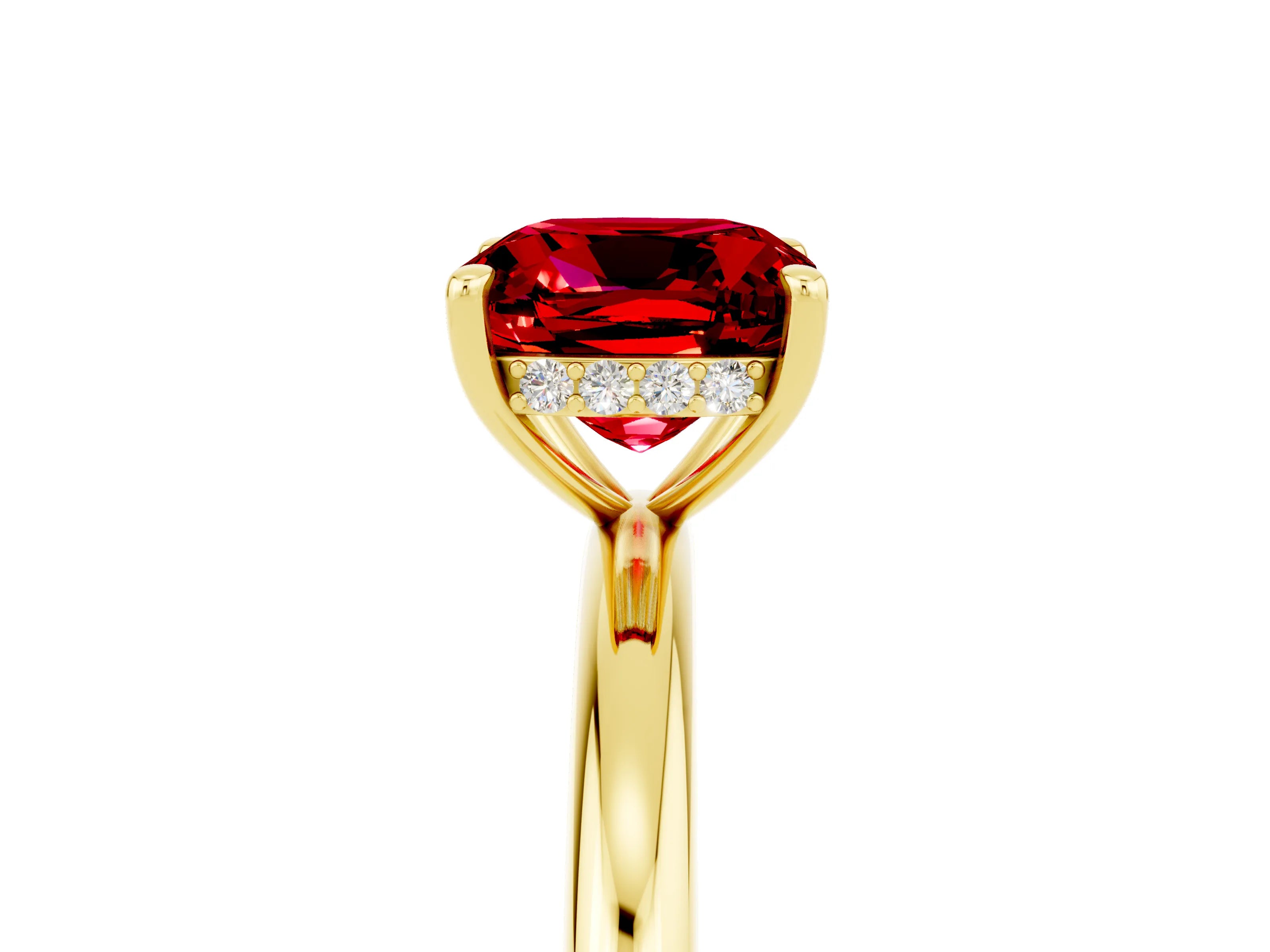Yellow gold Cushion Cut Ruby Solitaire Ring with Thin Band and Four-Prong Setting_5