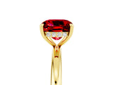 Yellow gold Cushion Cut Ruby Solitaire Ring with Thin Band and Four-Prong Setting_5