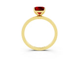 Yellow gold Cushion Cut Ruby Solitaire Ring with Thin Band and Prong Setting_27