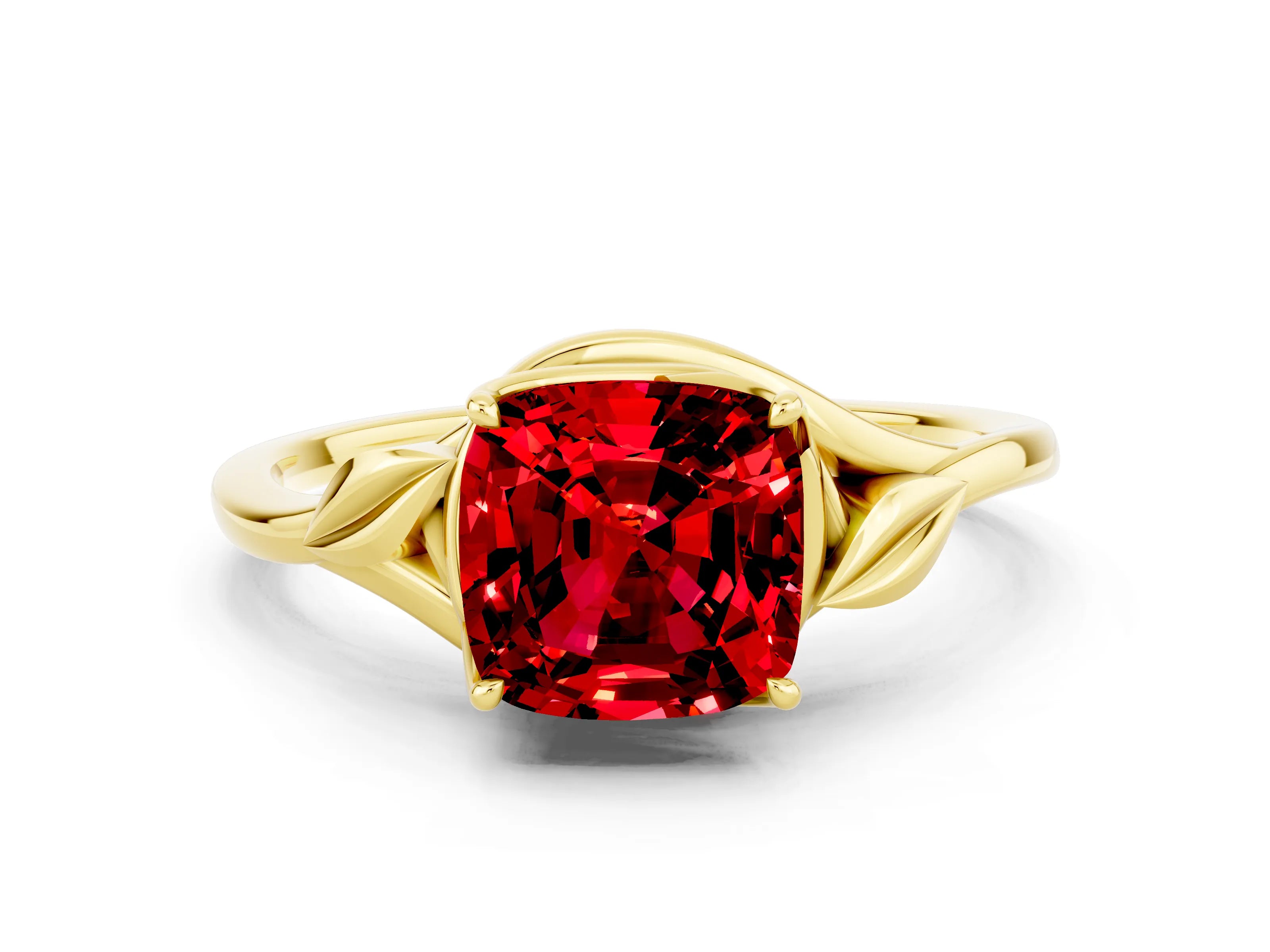 Yellow gold Cushion Cut Ruby Solitaire Ring with Twist Band and Four-Prong Setting_24