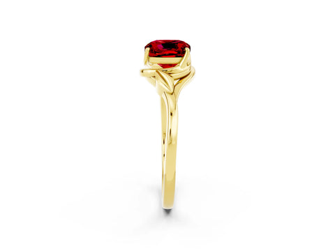 Yellow gold Cushion Cut Ruby Solitaire Ring with Twist Band and Four-Prong Setting_26