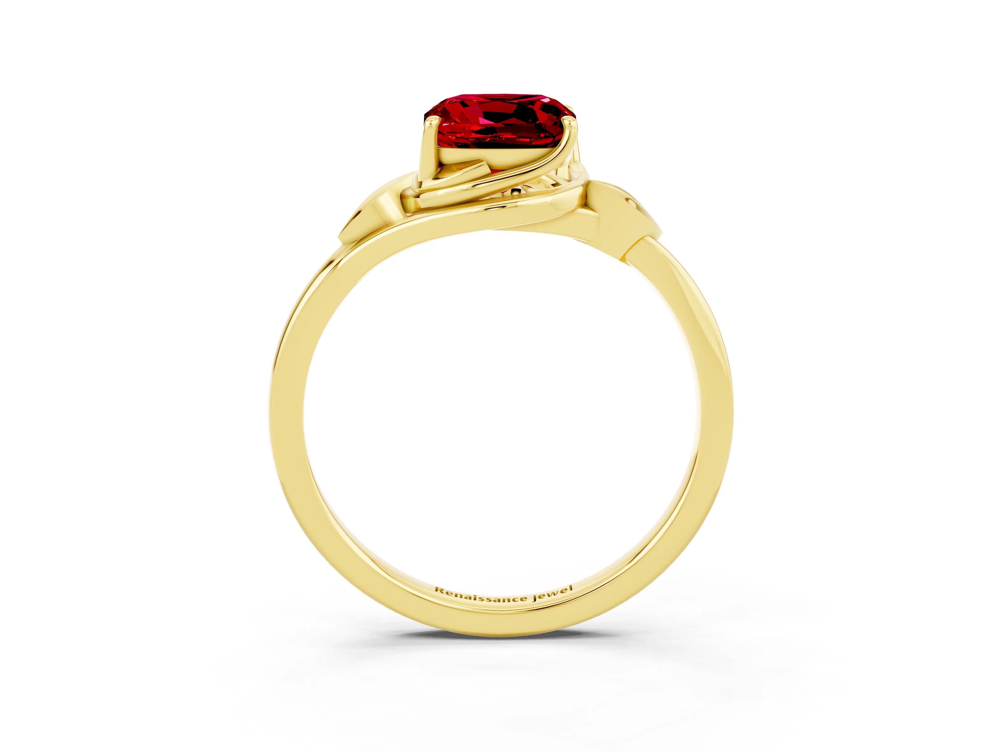 Yellow gold Cushion Cut Ruby Solitaire Ring with Twist Band and Four-Prong Setting_27