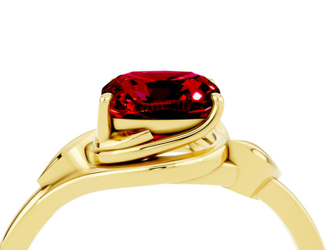 Yellow gold Cushion Cut Ruby Solitaire Ring with Twist Band and Four-Prong Setting_28