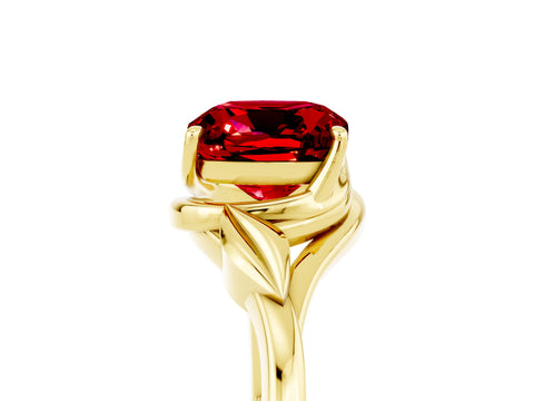 Yellow gold Cushion Cut Ruby Solitaire Ring with Twist Band and Four-Prong Setting_29