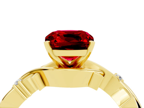 Yellow gold Cushion Cut Ruby Solitaire Ring with Twisted Band and Prong Setting_4