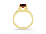 Yellow gold Cushion Cut Ruby Solitaire Ring with Wide Band and Prong Setting_3