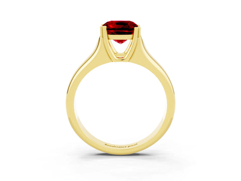 Yellow gold Cushion Cut Ruby Solitaire Ring with Wide Band and Prong Setting_3