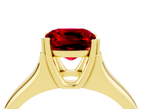 Yellow gold Cushion Cut Ruby Solitaire Ring with Wide Band and Prong Setting_4