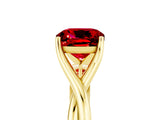 Yellow gold Cushion Cut Ruby Solitaire Twist Band Prong Setting Ring_65