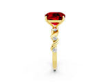 Yellow gold Cushion Cut Ruby Solitaire Twisted Band with Round  Accents and Prong Setting_14