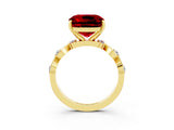 Yellow gold Cushion Cut Ruby Solitaire Twisted Band with Round  Accents and Prong Setting_15
