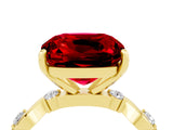 Yellow gold Cushion Cut Ruby Solitaire Twisted Band with Round  Accents and Prong Setting_16