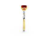 Yellow gold Cushion Cut Ruby Solitaire with Side Baguettes and Channel Set Band_2